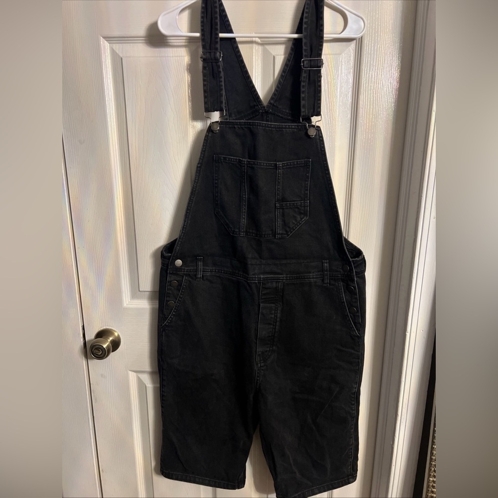 TopMan Black Denim Overall Shorts Jumper Dungarees  - M Retro